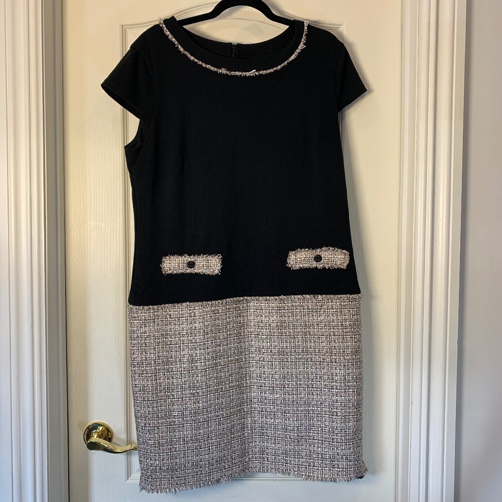 Karl Lagerfeld Paris Bi-Material Tweed Dress (14) Polished Elegant Statement